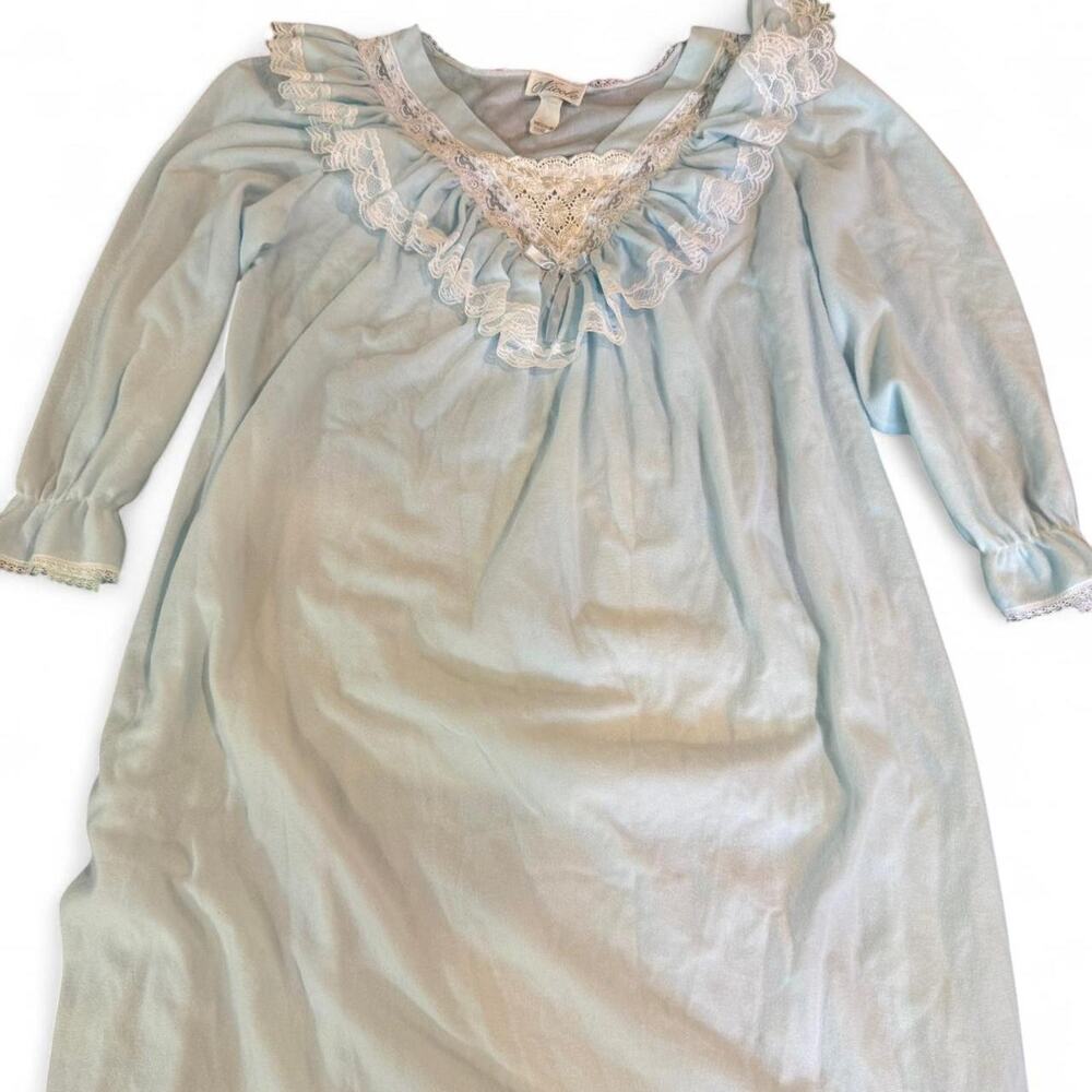Vintage 1960s Baby Blue Babydoll Nightgown Warm Cozy Coquette Cottage Fairy